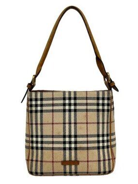 Burberry - Beige Dark Navy Multi Tweeds Leather Shoulder Bag